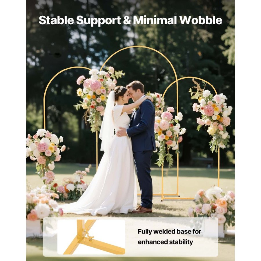VEVOR 3 Piece Arch Backdrop Stand – 7.2/6.6/6 ft Gold Set