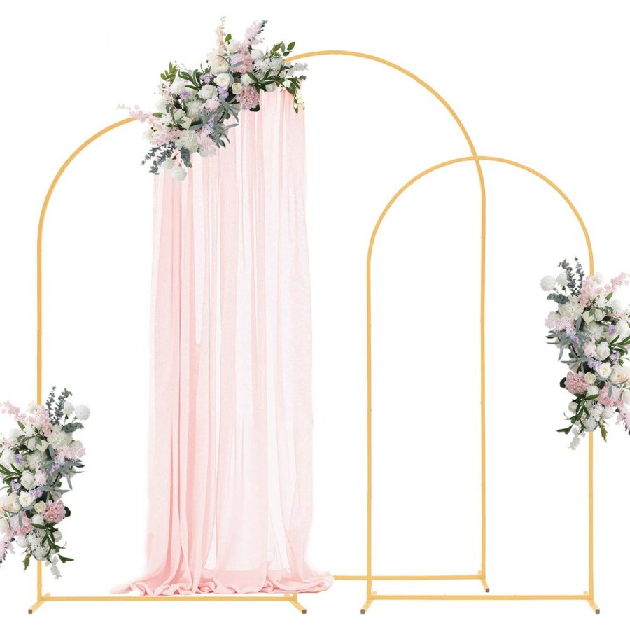VEVOR Arch Backdrop Stand, Set of 3, 2.4/2.2/2 m, Stable Structure, Easy Assembly, Gold Metal Arch Backdrop Stand for Wedding, Birthday Party, Graduation, Holiday Celebration, and Ceremony Decoration