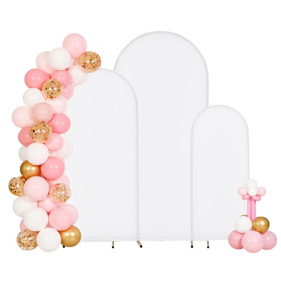 VEVOR Arch Backdrop Stand, Set of 3, 1.8/1.5/1.2 m, Stable Structure, Easy Assembly, Gold Metal Arch Backdrop Stand with Cover, for Wedding, Birthday Party, Celebration, and Ceremony Decoration