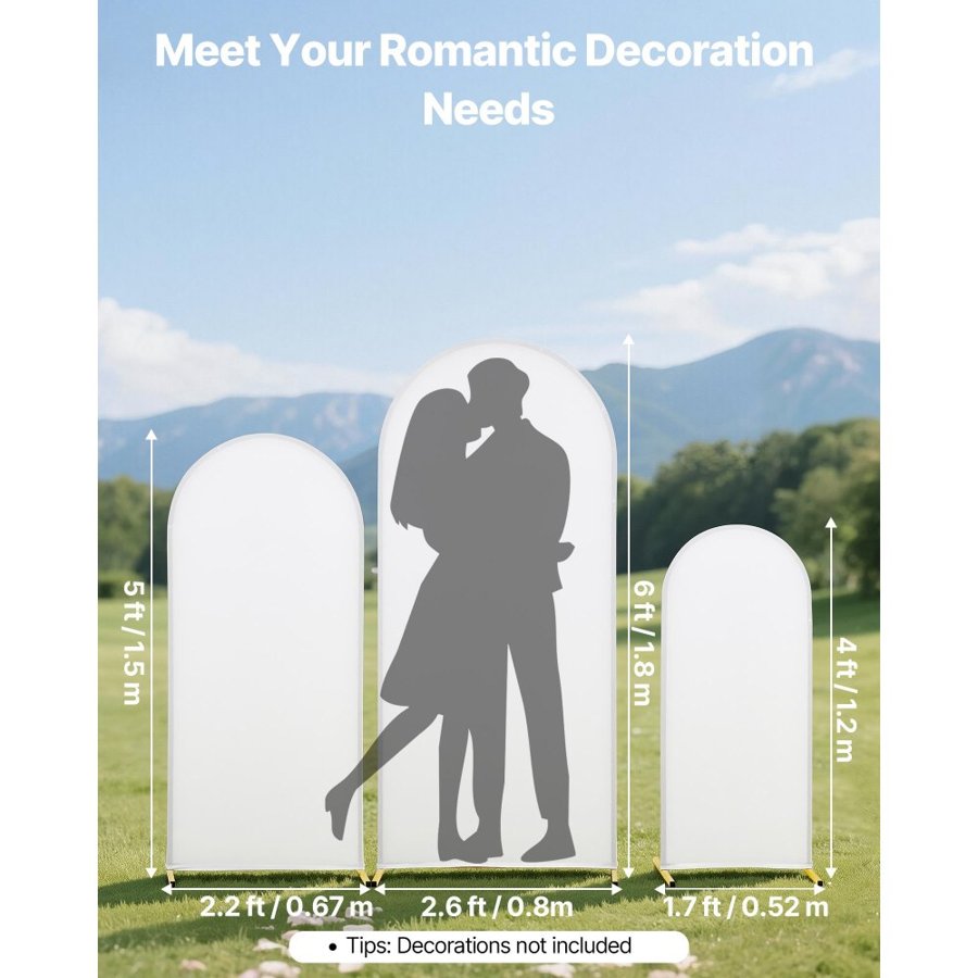 VEVOR Arch Backdrop Stand, Set of 3, 1.8/1.5/1.2 m, Stable Structure, Easy Assembly, Gold Metal Arch Backdrop Stand with Cover, for Wedding, Birthday Party, Celebration, and Ceremony Decoration