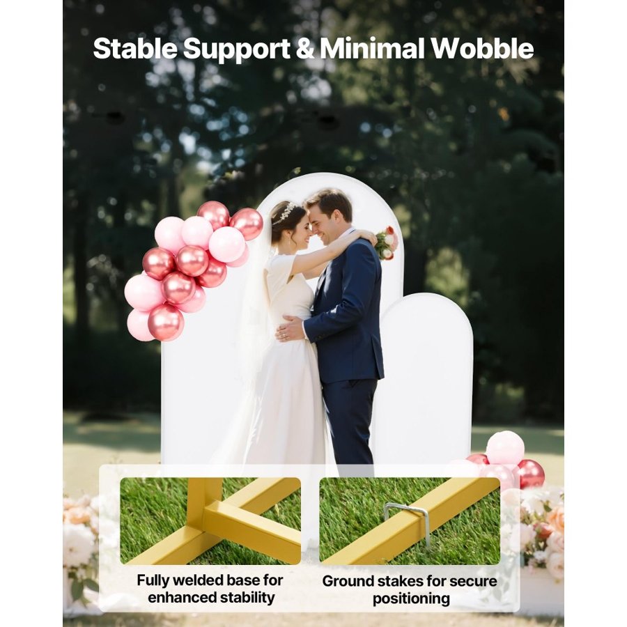 VEVOR Arch Backdrop Stand, Set of 3, 1.8/1.5/1.2 m, Stable Structure, Easy Assembly, Gold Metal Arch Backdrop Stand with Cover, for Wedding, Birthday Party, Celebration, and Ceremony Decoration