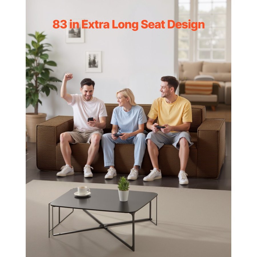 VEVOR Brown Corduroy Couch – 83" 3-Seater, 10" Extra Wide