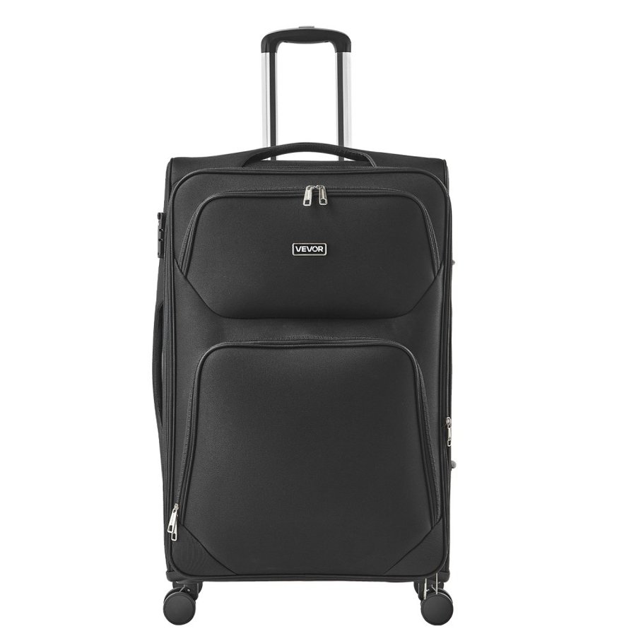 VEVOR Softside Expandable Luggage with Spinner Wheels, 24 inch / 71 cm Softside Checked Large Luggage, Lightweight Checked Suitcase with Expandable Zippered Pocket and TSA Lock, Black