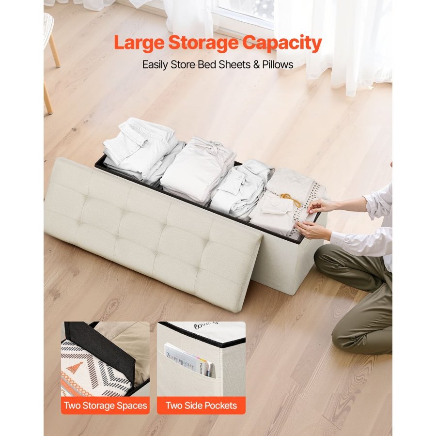 VEVOR Foldable Storage Bench Ottoman – 660 lbs Linen