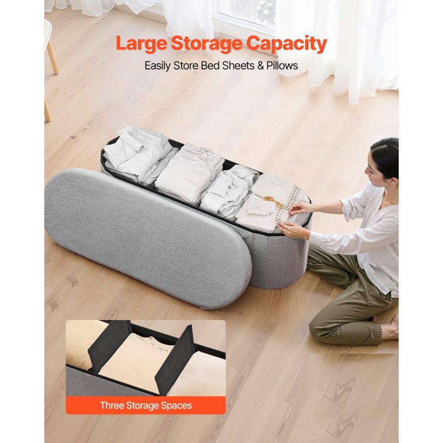 VEVOR Grey Ottoman Bench with Storage – 0.98 Inch, 660 LBS