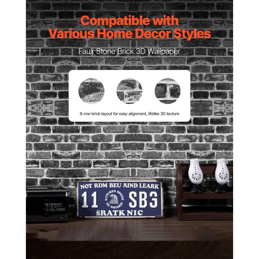 VEVOR Peel and Stick Brick Wall Paper – 17.7×393.7 Inch PVC