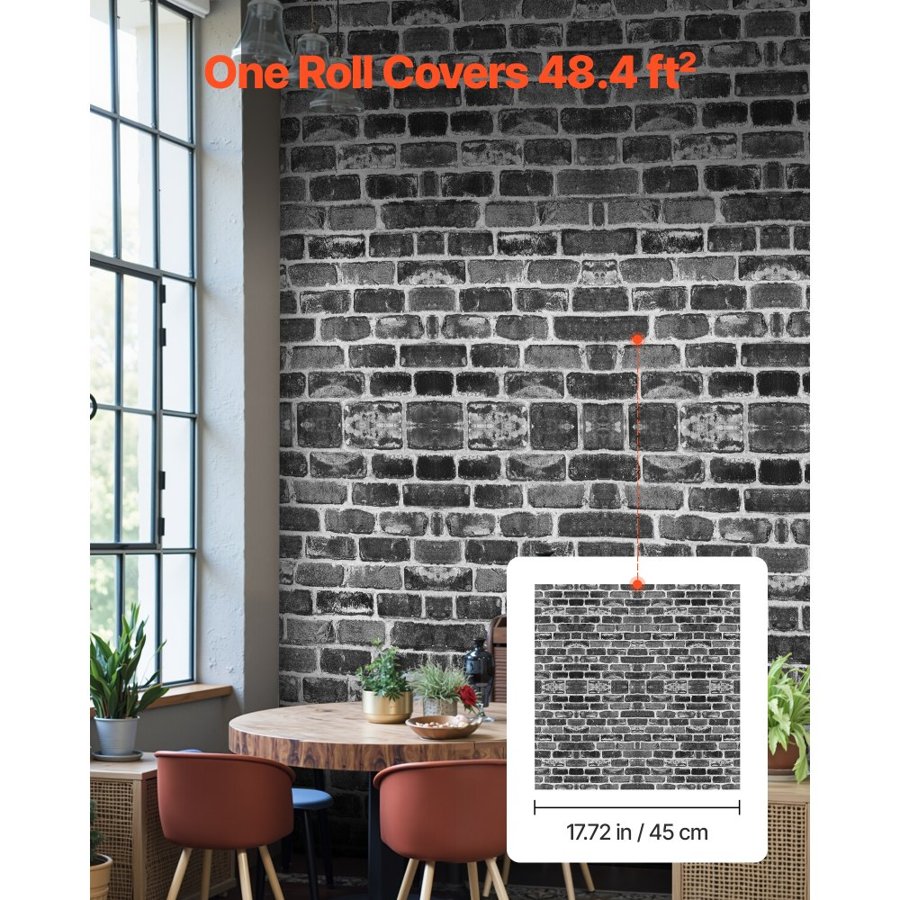 VEVOR Peel and Stick Brick Wall Paper – 17.7×393.7 Inch PVC