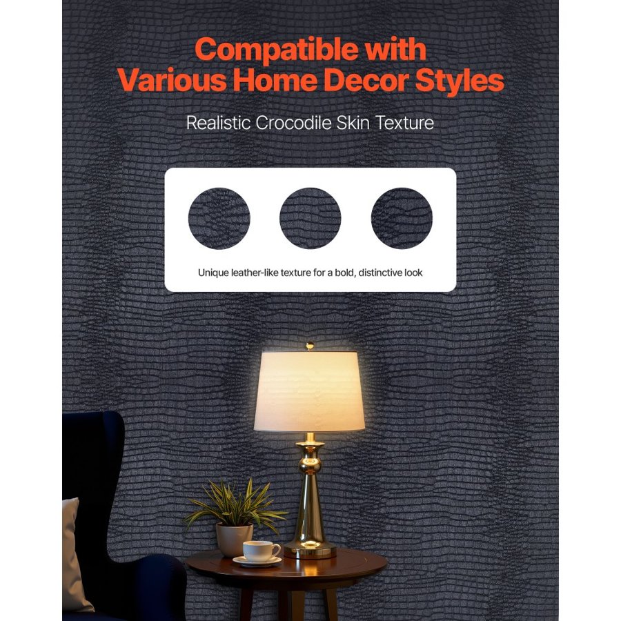 VEVOR Black Peel and Stick Wallpaper – 15.7"×393.7", PVC