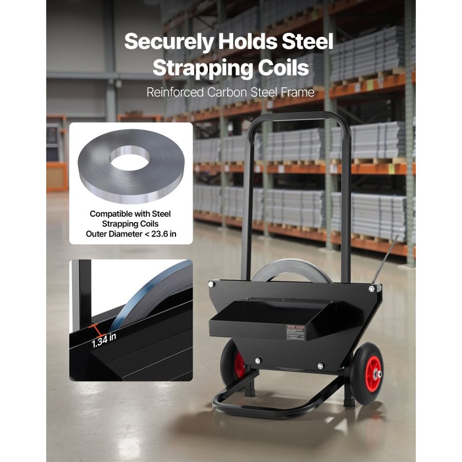 VEVOR Steel Strapping Cart – 23.6 in Core, 110 lbs Load