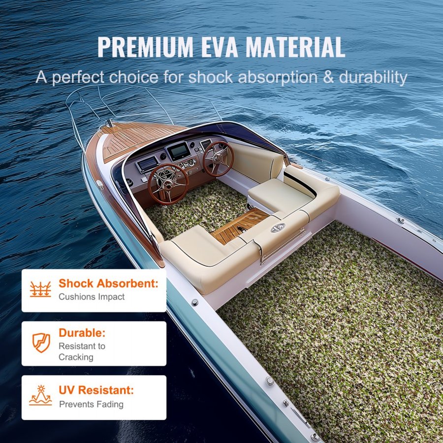VEVOR Boat Flooring, EVA Foam Boat Decking 94.5" x 35.4", Non-Slip Self-Adhesive Flooring, 23.2 sq.ft Marine Carpet for Boats, Yacht, Pontoon, Kayak Decking