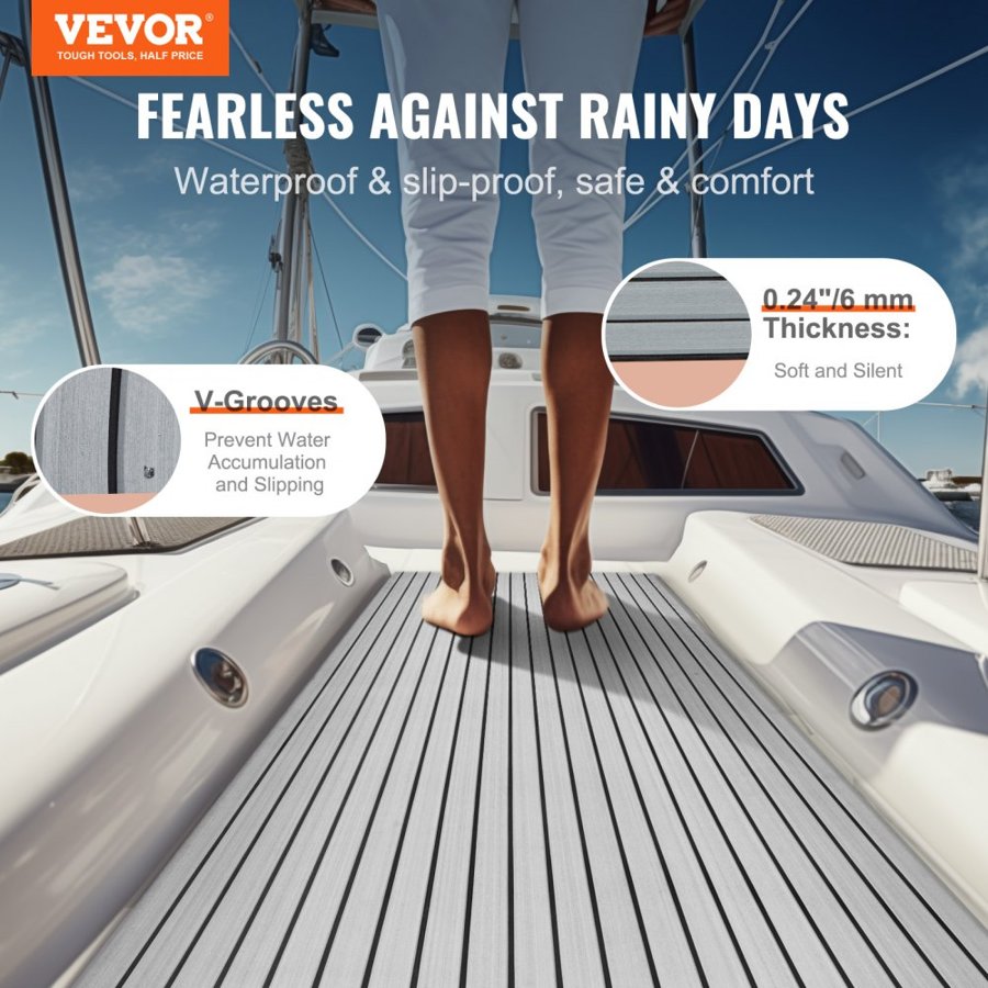 VEVOR Boat Flooring, EVA Foam Boat Decking 240 x 116.1 cm, Non-Slip Self-Adhesive Flooring, 2.78 m² Marine Carpet for Boats, Yacht, Pontoon, Kayak Decking