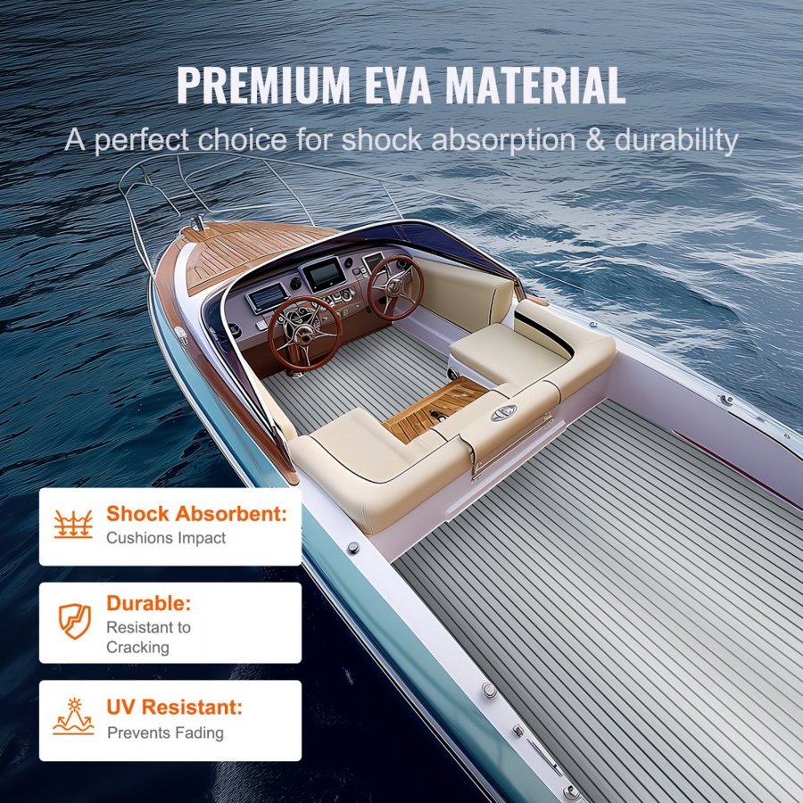 VEVOR Boat Flooring, EVA Foam Boat Decking 240 x 116.1 cm, Non-Slip Self-Adhesive Flooring, 2.78 m² Marine Carpet for Boats, Yacht, Pontoon, Kayak Decking