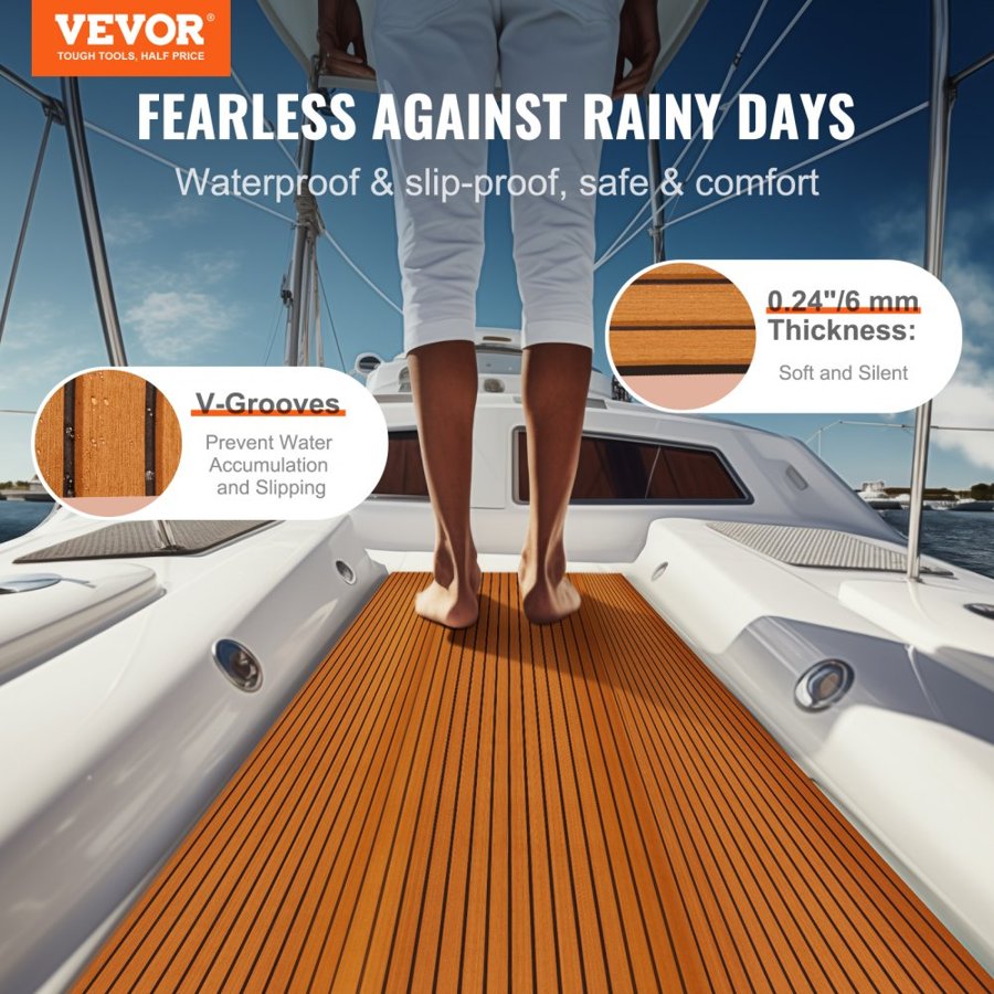 VEVOR Boat Flooring, EVA Foam Boat Decking 240 x 116.8 cm, Non-Slip Self-Adhesive Flooring, 2.8 m² Marine Carpet for Boats, Yacht, Pontoon, Kayak Decking