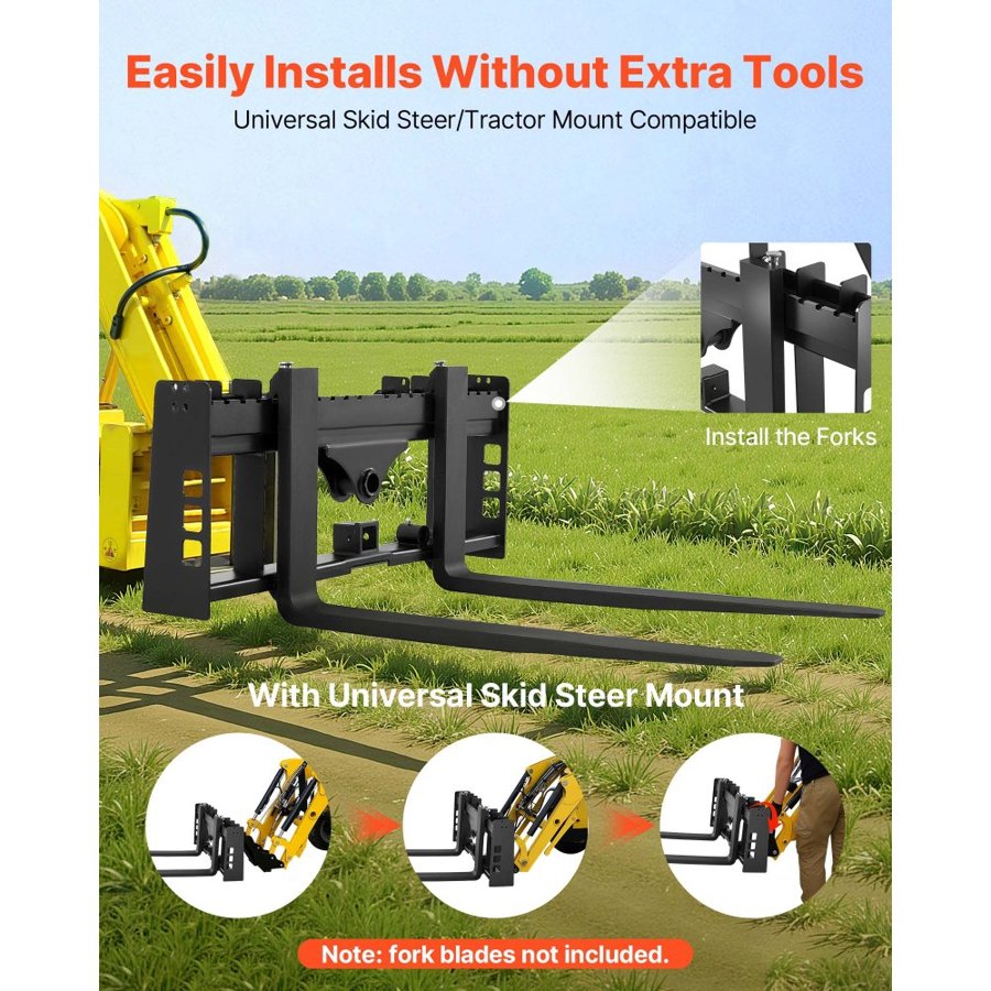VEVOR Skid Steer Pallet Fork Frame – 45-Inch, 4000 lbs Load