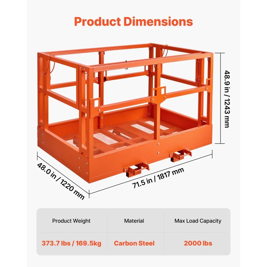 VEVOR Telehandler Work Platform – 2000 lbs, 1817x1220mm