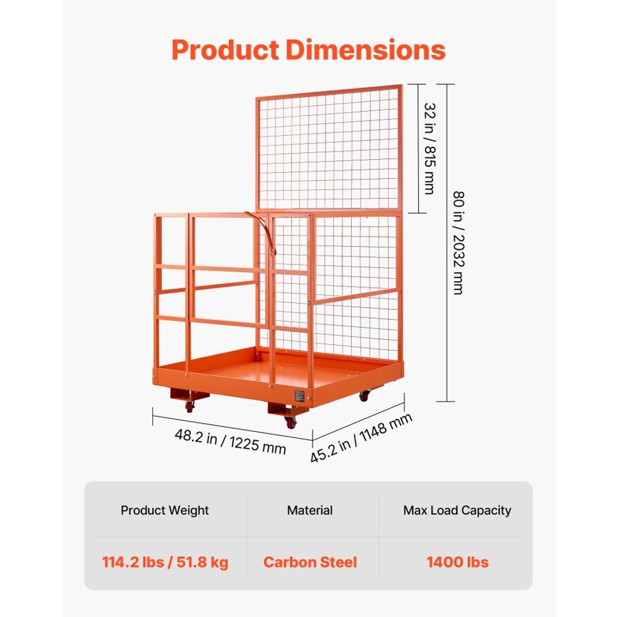 VEVOR Forklift Safety Cage – 1225x1148 mm, 1400 lbs Basket
