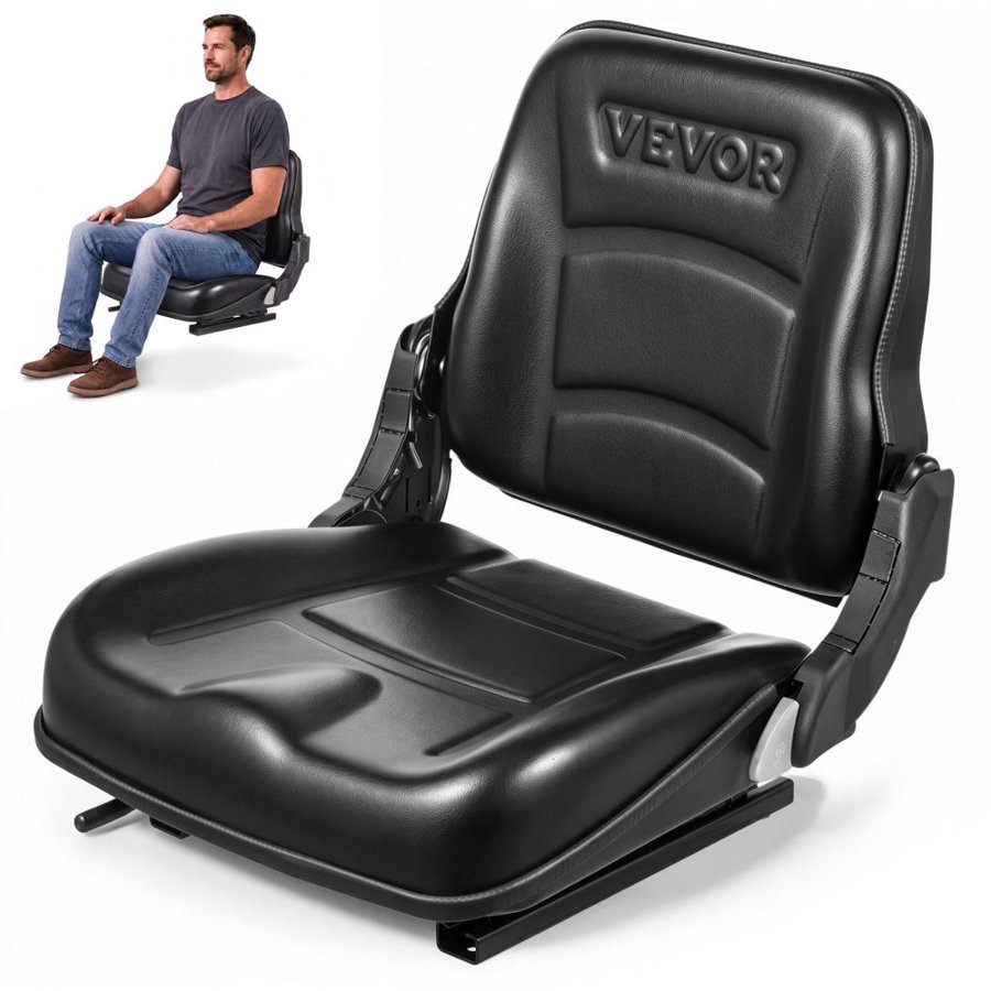 VEVOR Universal Forklift Seat, Fold Down Tractor Seat with Adjustable Angle Back and Micro Switch, 6.3-13.4 inch Extended Slot Comfortable Forklift Seat for Tractor Loader Excavator