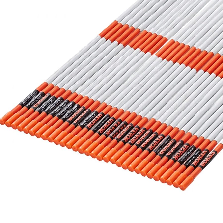 VEVOR Driveway Markers, 100PCS 122 cm, 0.79 cm Diameter, Orange Fiberglass Poles Snow Stakes with Reflective Tape, 30.48 cm Steel Drill Bit & Protection Gloves for Parking Lots, Walkways Easy Visibility