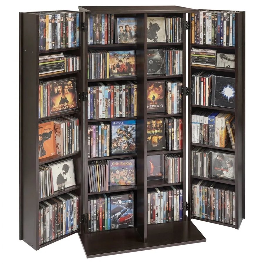 VEVOR Media Storage Cabinet, 6-Tier DVD Shelf Organizer, 610 x 368 x 1270 mm Multimedia Storage Organizer for CDs, DVDs, Books, Games, CD Shelf for Living Room, Home Office, Recording Room, Brown