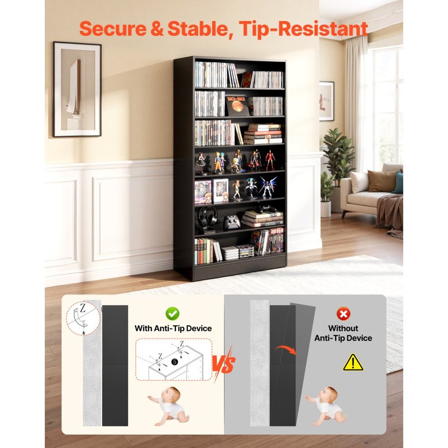 VEVOR Media Storage Cabinet – 7-Tier, 70x30x140cm