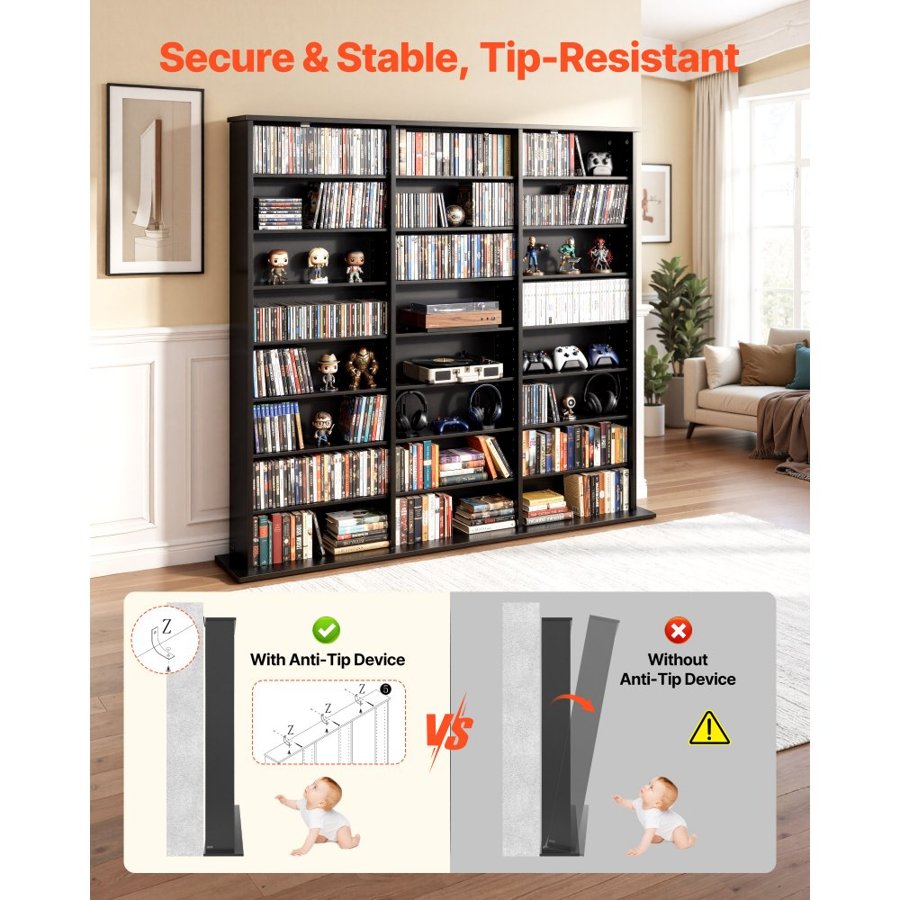 VEVOR CD DVD Media Storage Cabinet – 8-Tier, 142x22x130 cm