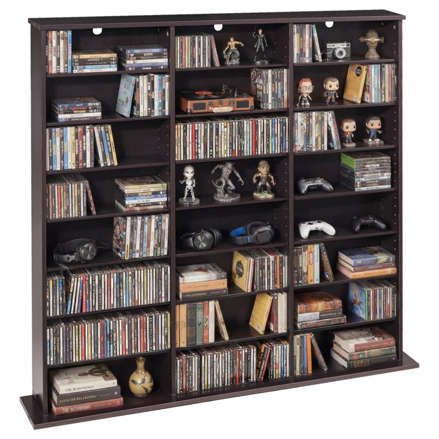 VEVOR Media Storage Cabinet, 8-Tier DVD Shelf Organizer, 142 x 22 x 130 cm Multimedia Storage Organizer for CDs, DVDs, Books & Games, CD Shelf for Living Room, Home Office, Recording Room, Brown