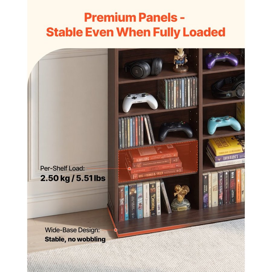 VEVOR Media Storage Cabinet, 12-Tier DVD Shelf Organizer, 101.8 x 23.1 x 181 cm Multimedia Storage Organizer for CDs, DVDs, Books and Games, CD Shelf for Living Room, Home Office, Recording Room