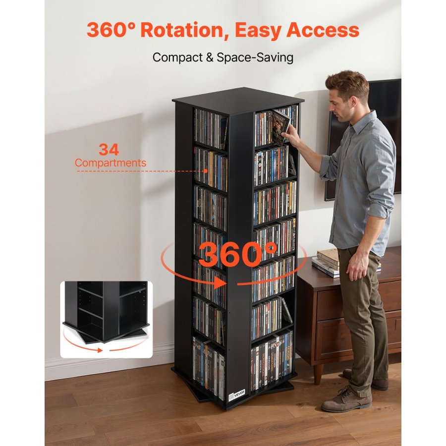 VEVOR DVD Media Storage Tower – 34 Compartments, Rotating