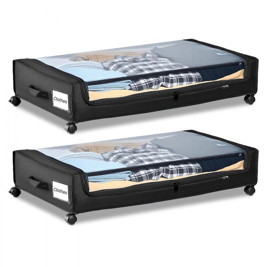 VEVOR Under Bed Storage with Wheels, 770 x 470 x 173 mm, Underbed Containers with Clear Lid, Underbed Shoe Organizer, Rolling Under the Bed Storage Bins for Clothes, Shoes, Blankets, Bedroom, 2 Pack