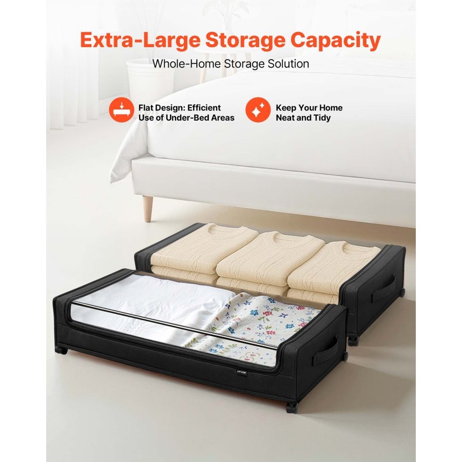 VEVOR Under Bed Storage with Wheels, 770 x 470 x 173 mm, Underbed Containers with Clear Lid, Underbed Shoe Organizer, Rolling Under the Bed Storage Bins for Clothes, Shoes, Blankets, Bedroom, 2 Pack