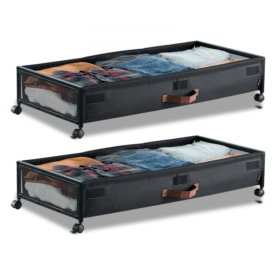 VEVOR Under Bed Storage with Wheels, 915 x 460 x 185 mm, Underbed Containers with Clear Lid, Underbed Shoe Organizer, Rolling Under the Bed Storage Bins for Clothes, Shoes, Blankets, Bedroom, 2 Pack