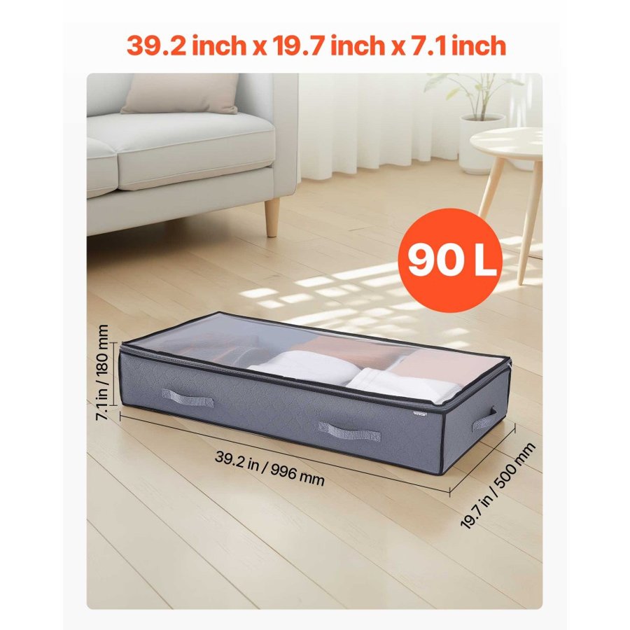 VEVOR Under Bed Storage Bins – 90L, 39.2 x 19.7 x 7.1 Inch