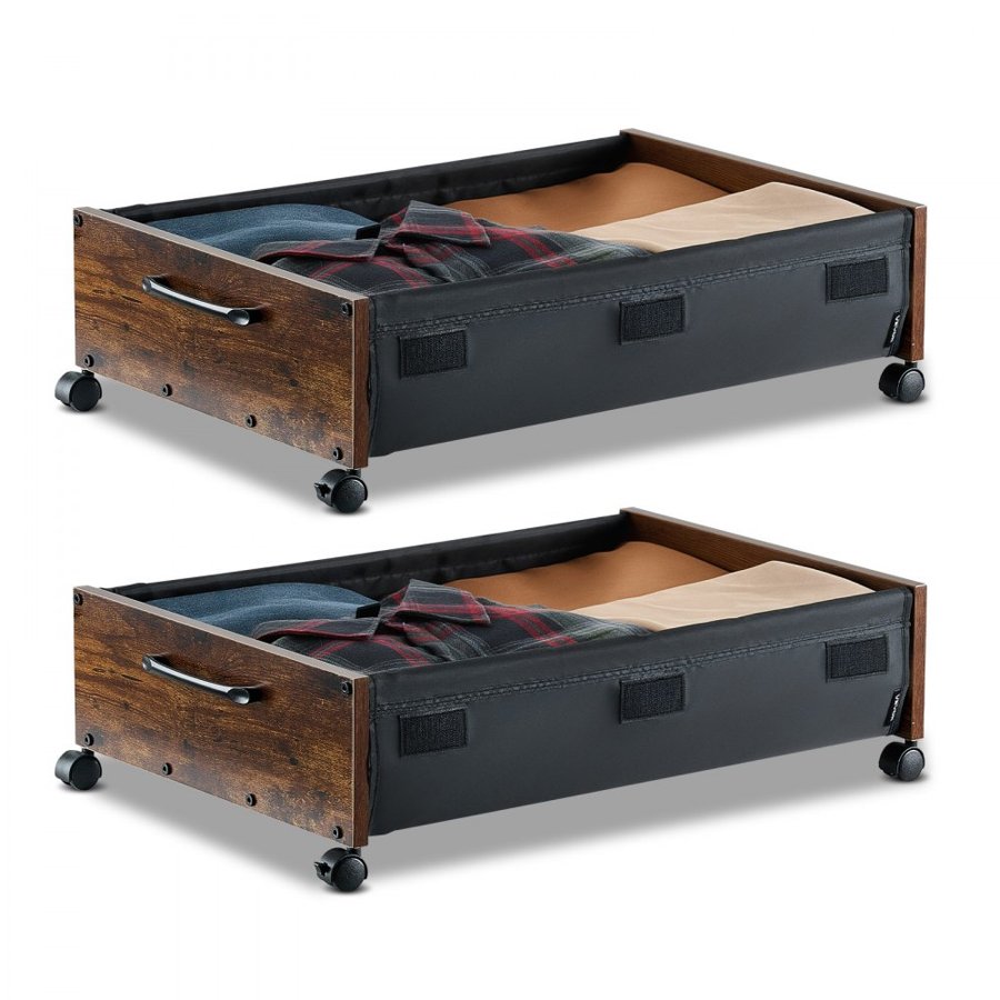 VEVOR Under Bed Storage with Wheels, 650 x 460 x 180 mm Underbed Containers, Underbed Shoes Organizer with Lockable Wheels, Rolling Under the Bed Storage Bins for Clothes, Shoes, Blankets, 2 Pack