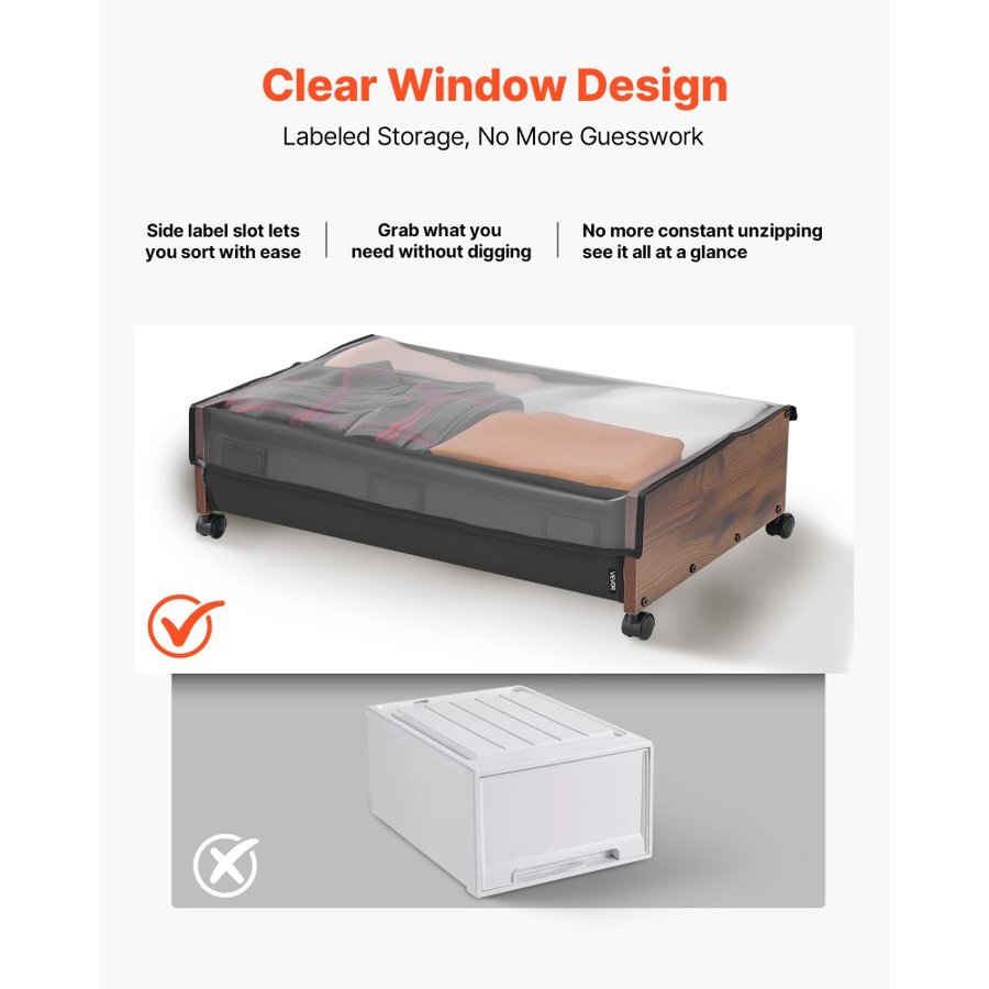 VEVOR Under Bed Storage with Wheels, 650 x 460 x 180 mm Underbed Containers, Underbed Shoes Organizer with Lockable Wheels, Rolling Under the Bed Storage Bins for Clothes, Shoes, Blankets, 2 Pack