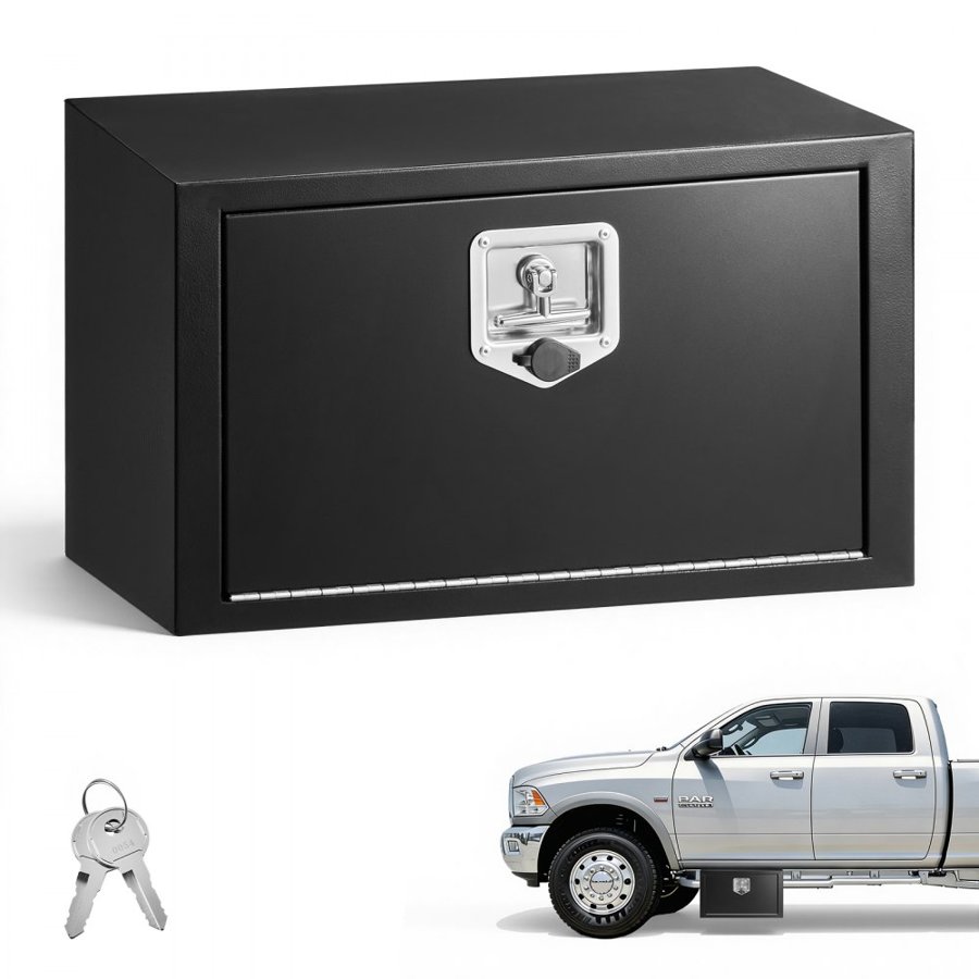 VEVOR Underbody Truck Tool Box, 609 x 305 x 356 mm Heavy Duty Steel Trailer Storage Box with Lock & Keys, Waterproof Trailer Storage Organizer Under Body Chest with T-Handle for Truck, Van, SUV, Black
