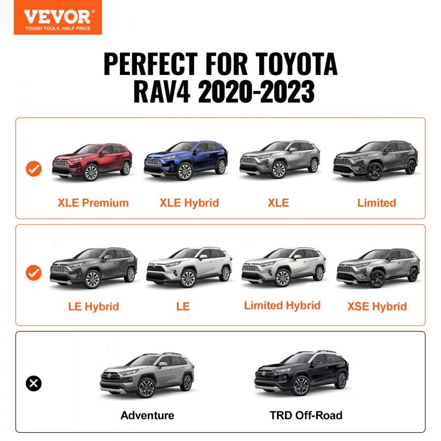 VEVOR Roof Rack Cross Bars, Compatible with Toyota RAV4 2019-2023, 117.93 kg Load Capacity, Aluminum Anti-Rust Crossbars with Locks, Rooftop Cargo Bag Luggage Carrier (Not Fit for Adventure/TRD Off-Road)