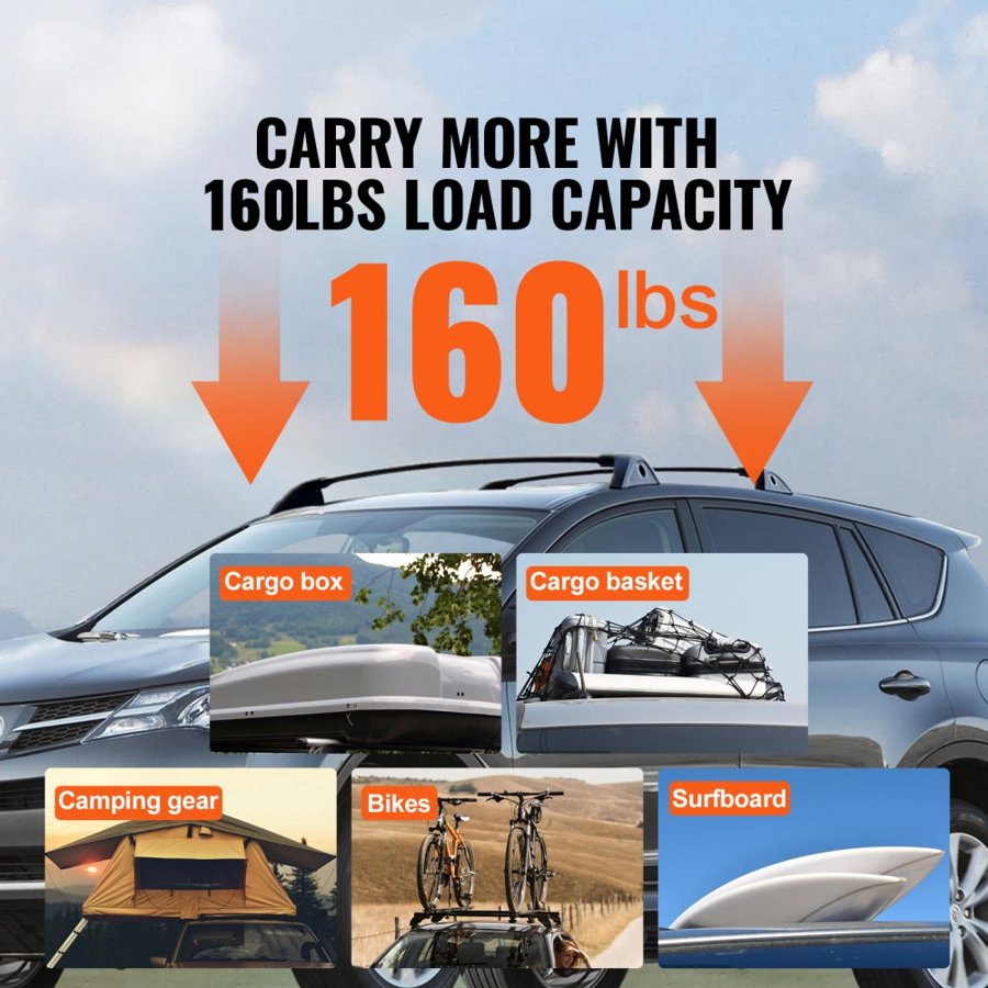 VEVOR Roof Rack Cross Bars, Compatible with Toyota RAV4 2019-2023, 117.93 kg Load Capacity, Aluminum Anti-Rust Crossbars with Locks, Rooftop Cargo Bag Luggage Carrier (Not Fit for Adventure/TRD Off-Road)