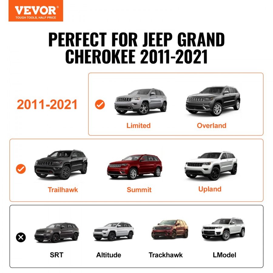 VEVOR Roof Rack Cross Bars, Compatible with 2011-2021 Jeep Grand Cherokee with Grooved Side Rails, 90.72 kg Load Capacity, Aluminum Crossbars with Locks, for Rooftop Cargo Carrier Bag Luggage Kayak Bike