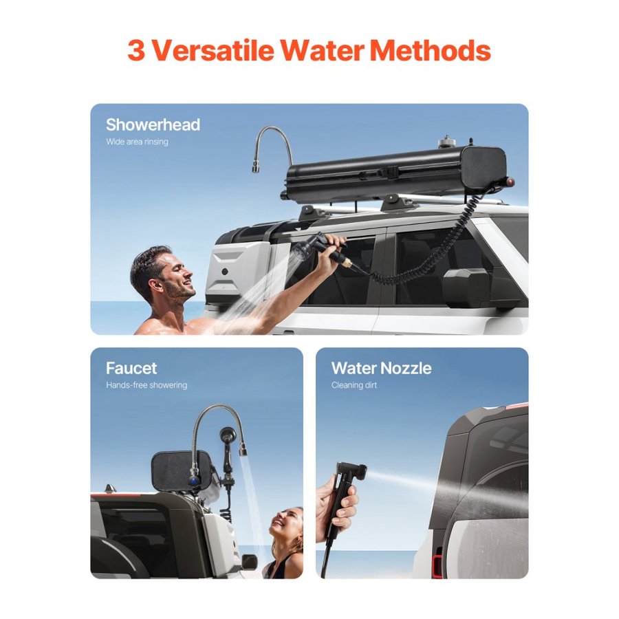 VEVOR Roof Rack Water Tank, 4 Gal, Multi-Dispensing Outdoor Tank with 2 Splash-Guard Panels & T-slot, High-Capacity Aluminum Tank with Pressurization Port, Fit for Trunks, Roll Bars, Crossbars