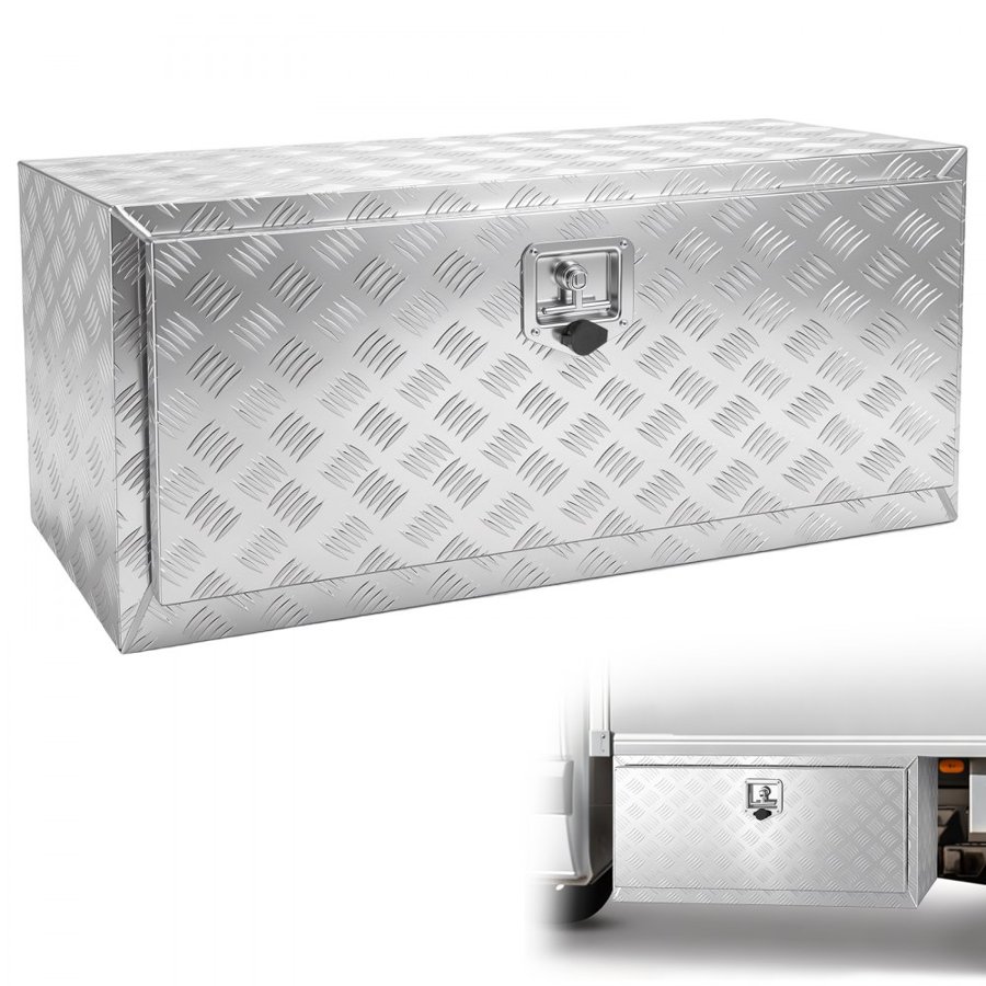 VEVOR Underbody Truck Box, 914 x 430 x 460 mm Pickup Storage Box, Heavy Duty Aluminum Diamond Plate Tool Box with Lock and Keys, Waterproof Trailer Storage Box with T-Handle Latch for Truck, Van, Trailer