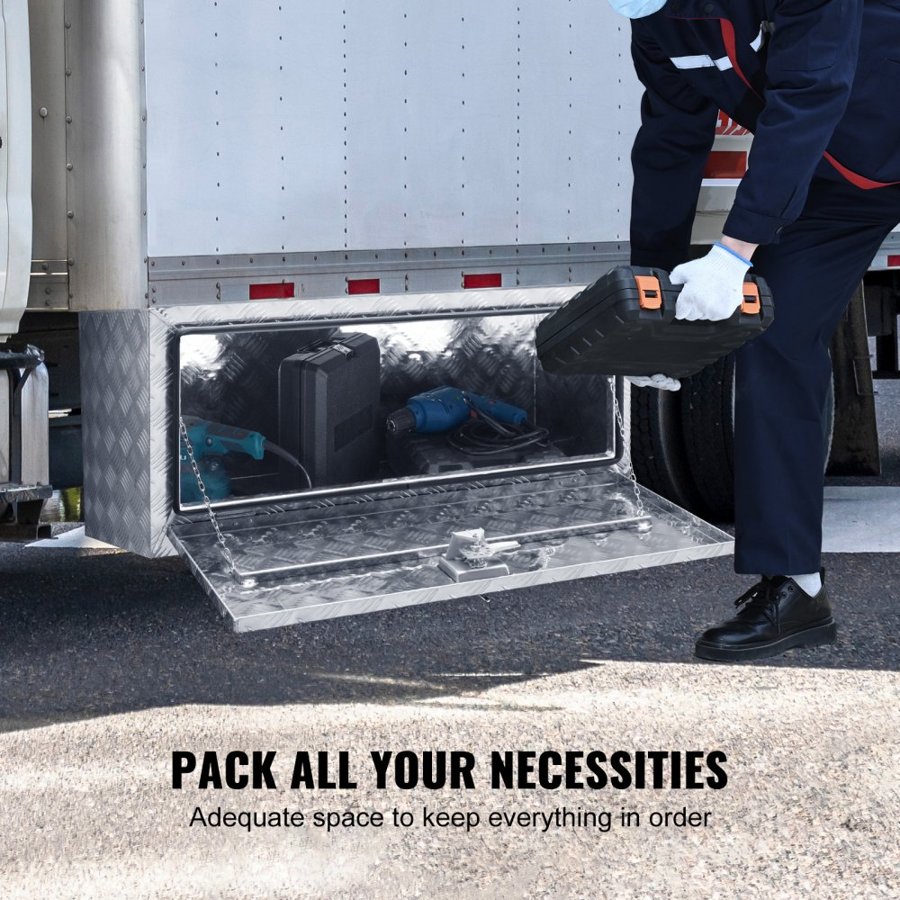 VEVOR Underbody Truck Box, 914 x 430 x 460 mm Pickup Storage Box, Heavy Duty Aluminum Diamond Plate Tool Box with Lock and Keys, Waterproof Trailer Storage Box with T-Handle Latch for Truck, Van, Trailer