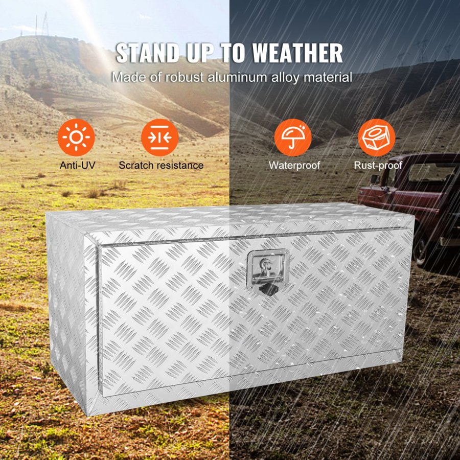 VEVOR Underbody Truck Box, 914 x 430 x 460 mm Pickup Storage Box, Heavy Duty Aluminum Diamond Plate Tool Box with Lock and Keys, Waterproof Trailer Storage Box with T-Handle Latch for Truck, Van, Trailer