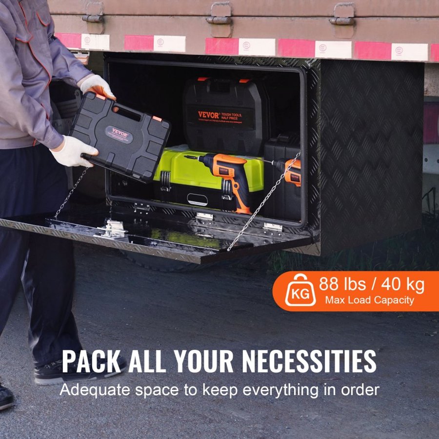 VEVOR Underbody Truck Box, 36" x 24" x 24" Pickup Storage Box, Heavy Duty Aluminum Diamond Plate Tool Box with Lock and Keys, Waterproof Trailer Storage Box with T-Handle Latch for Truck, Van, Trailer