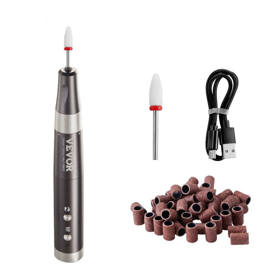 VEVOR Electric Cordless Nail Drill, 30,000RPM Variable-Speed Rechargeable Nail E File Machine, Portable Manicure Pedicure Polisher with 50PCS Sanding Bands for Dead Skin Removal, Nail Surface Smooth