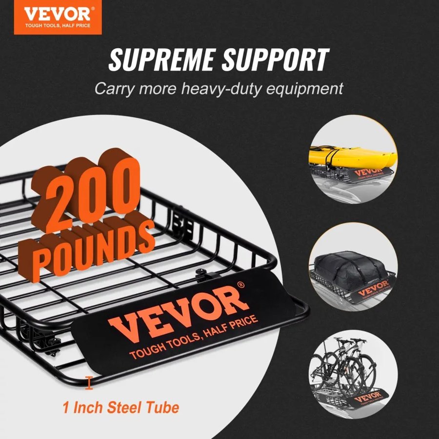 VEVOR Roof Rack Cargo Basket, 117.5 x 91.5 x 11.4 cm Rooftop Cargo Carrier, Heavy-duty 90.7 kg Capacity Universal Roof Rack Basket, Luggage Holder for SUV, Truck, Vehicle
