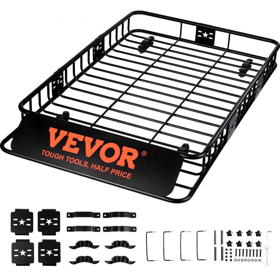 VEVOR Roof Rack Cargo Basket, 162.6 cm x 99.1 cm x 15.2 cm Rooftop Cargo Carrier with Extension, Heavy-duty Steel 90.7 kg Capacity Universal Roof Rack Basket, Luggage Holder for SUV, Truck
