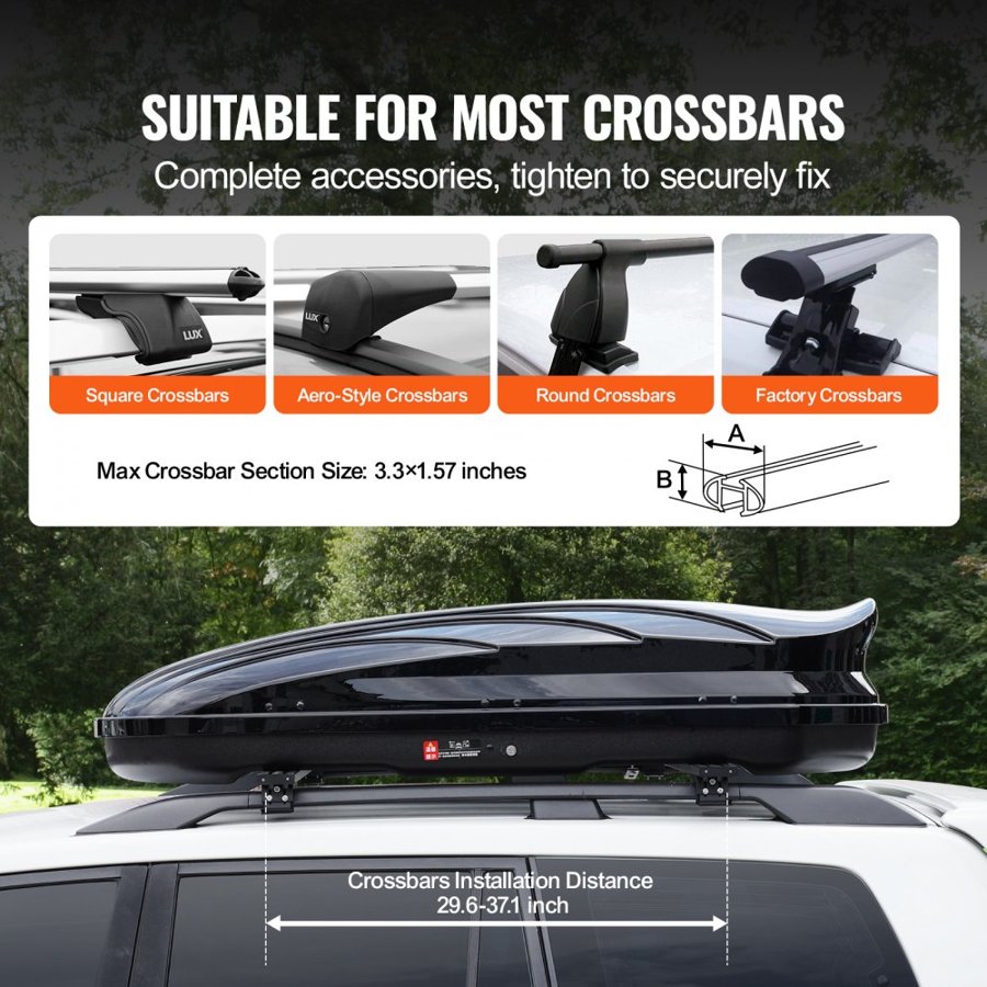 VEVOR Rooftop Cargo Carrier, 11 Cubic Feet Roof Cargo Box, ABS Hard Shell Roof Box, with Dual-Sided Opening and 2 Reinforced Straps, Aerodynamic, Suitable for most Crossbar, for Car, Wagon, SUV, Black