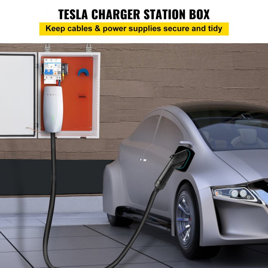 VEVOR Tesla Charger Station Box, 70x50x25cm, Outdoor Cable Box Charging Box Cable Organizer, IP32 Waterproof Dustproof Cool Roll Steel Electrical Enclosure Box, for Tesla Wall Connector