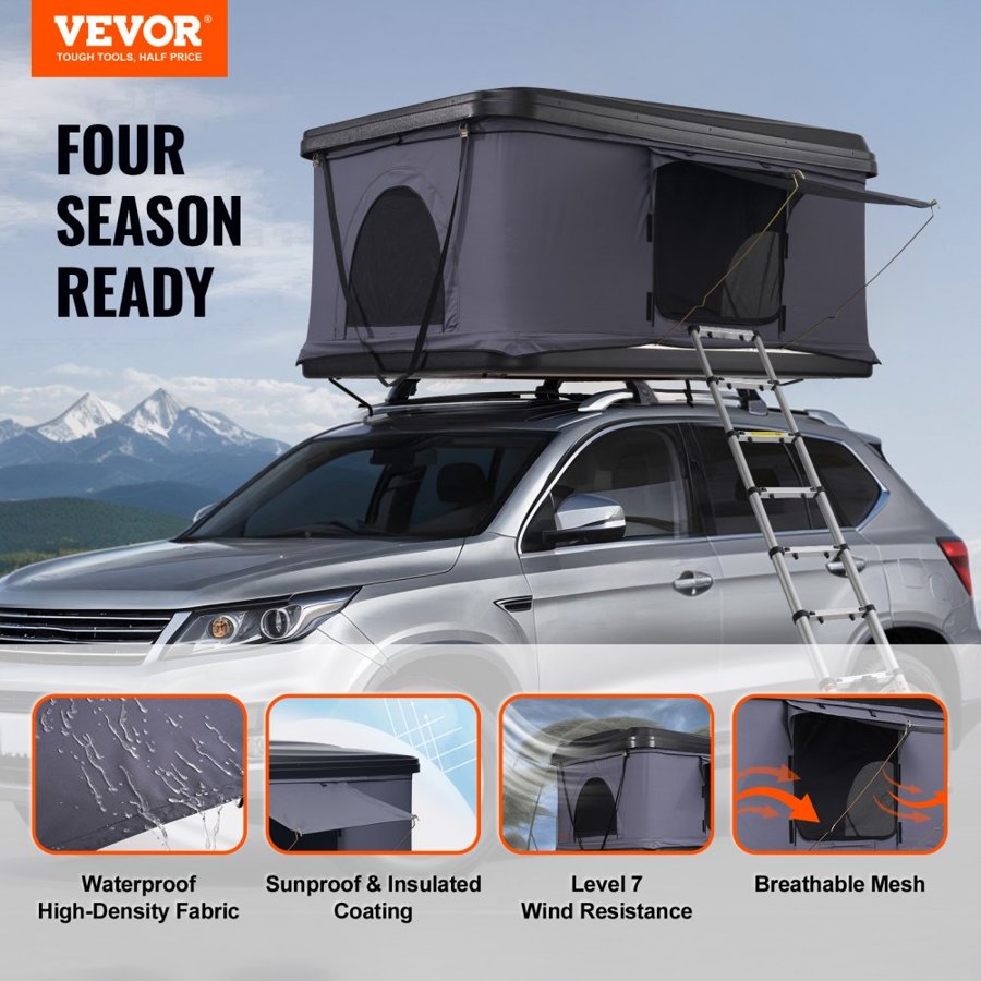 VEVOR Rooftop Tent Hard Shell, Naturnest Rooftop Tent Hardshell for 2-3 Person, Hard Shell Roof Top Tent with Telescopic Ladder Thick Mattress, Waterproof Windproof for Jeep SUV Van Pickup Truck