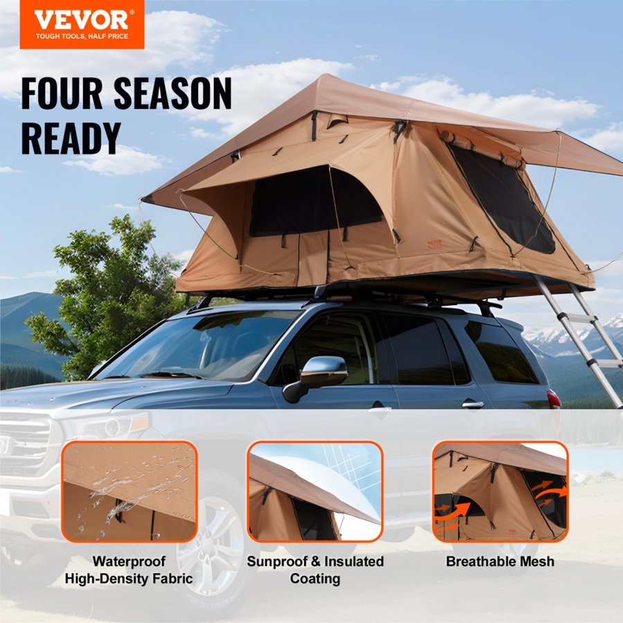 VEVOR Rooftop Tent Hard Shell – 2-3 Person, 7.5 FT, 330 LBS
